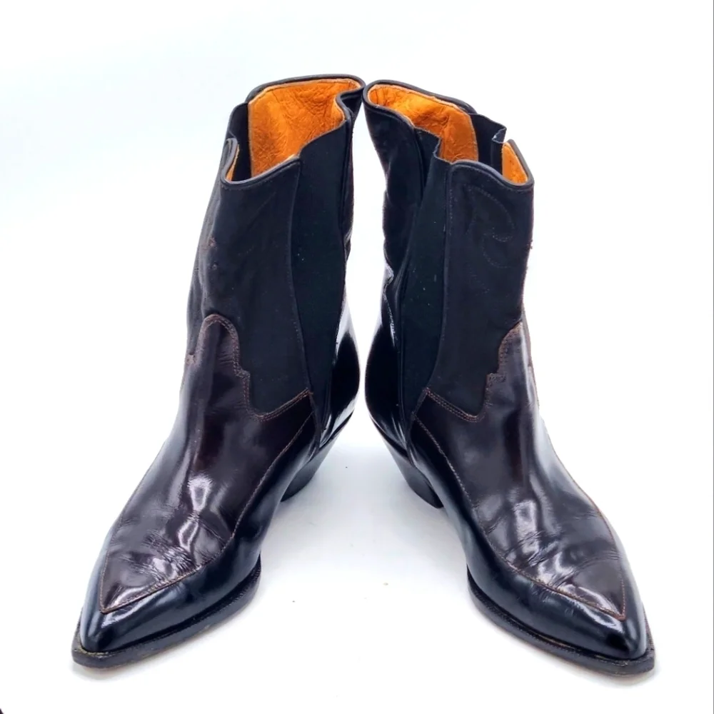 Donald  J Pilner Vintage Western Couture Leather Black Brown Boots SZ 7 - Picture 12 of 16